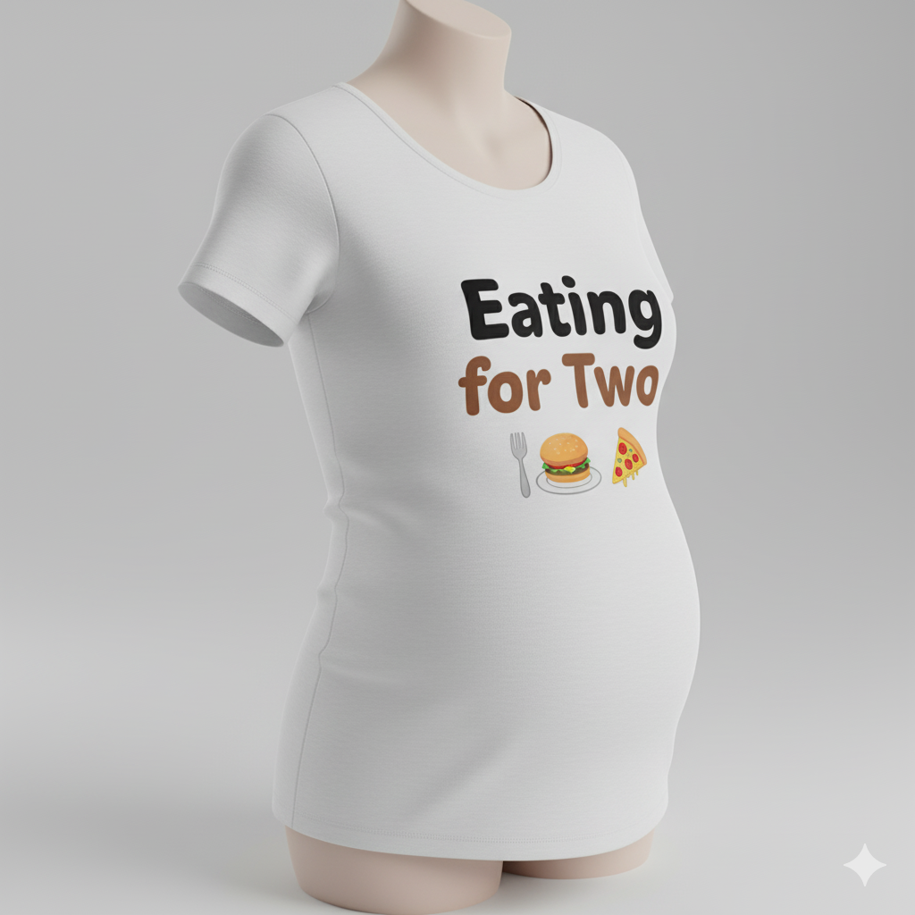 Eating for Two โ Cute Maternity T-Shirt for Moms-to-Be