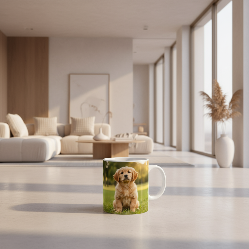 Cute Puppy Ceramic Mug – Personalized Pet Photo Cup (350ml)