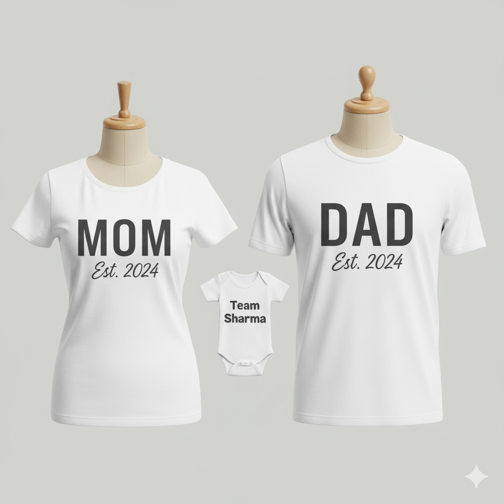 Mom & Dad “Est. 2024” Family Outfit Set with Baby Bodysuit (Team Sharma)