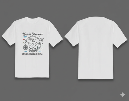 World Traveler Printed T-Shirt – Explore. Discover. Repeat. (Unisex)