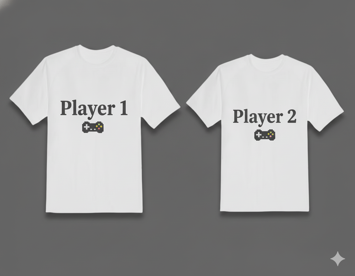 Player 1 & Player 2 – Matching Gamer Couple T-Shirt Set