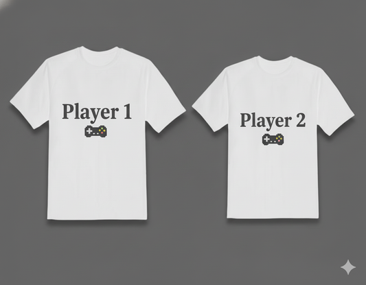 Player 1 & Player 2 – Matching Gamer Couple T-Shirt Set